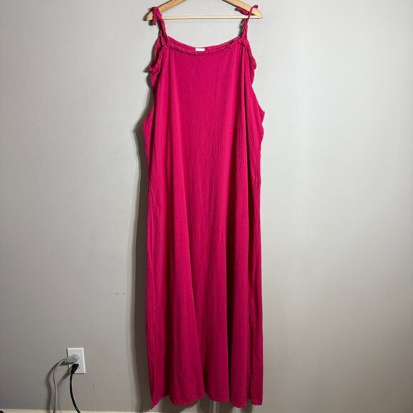 Oh My Gauze! Cold Shoulder Maxi Dress Women's 1X Pink Slit Beach Coastal Travel - Picture 4 of 15